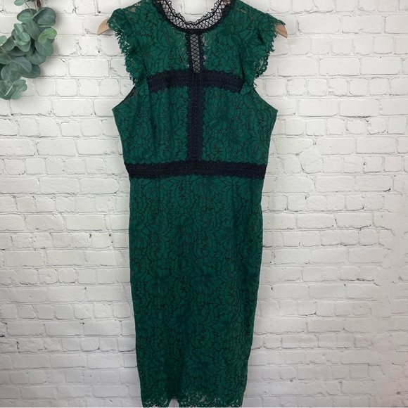 BARDOT Latoya Hunt Green Lace Sheath Midi Dress size US 8/M - Picture 2 of 11